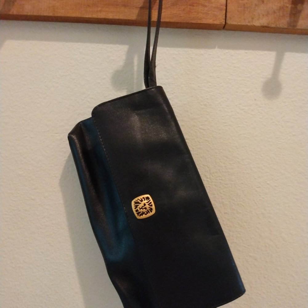 Anne Klein black leather wristlet